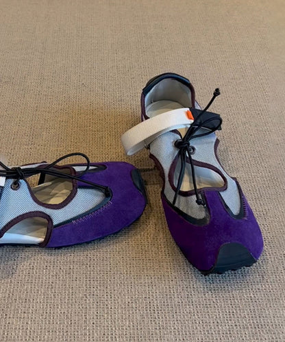 Schuhe Hohl Mode Spleißen Frauen Up Flache Aus Für Lila Spitze