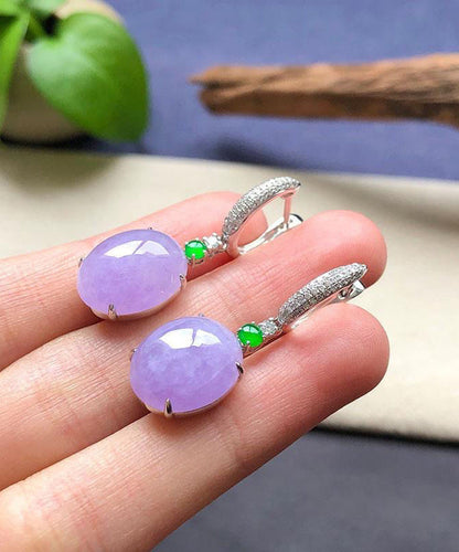 Fashion Purple Sterling Silver Inlaid Zircon Jade Drop Earrings AC1034