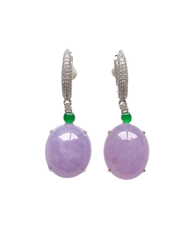 Fashion Purple Sterling Silver Inlaid Zircon Jade Drop Earrings AC1034