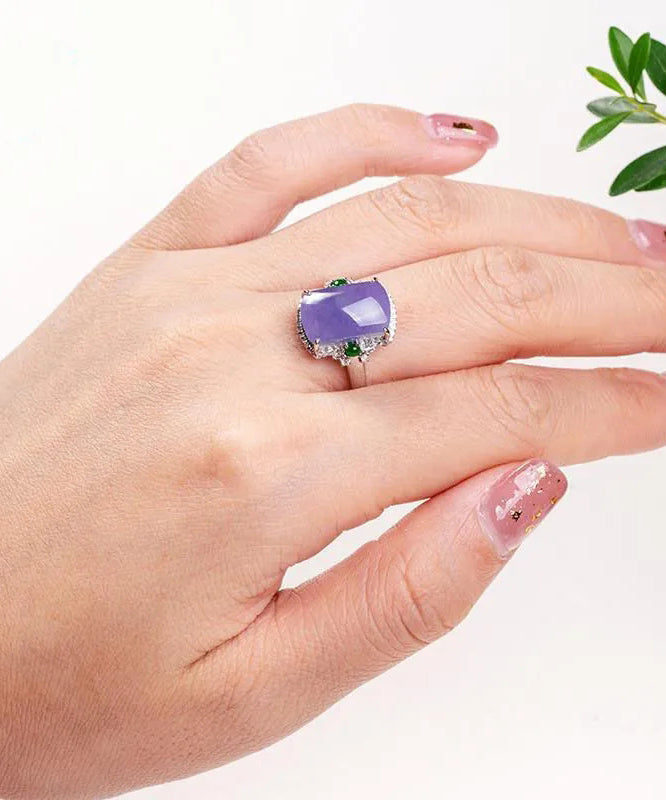 Fashion Purple Sterling Silver Overgild Gem Stone Rings AC1051