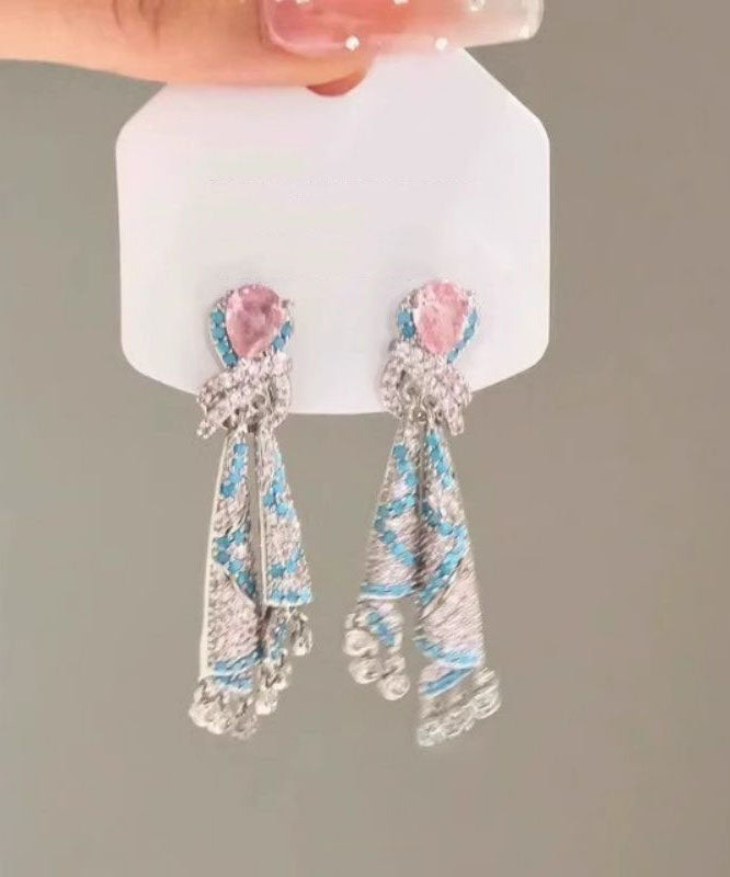 Fashion Tassel Earrings Silk Alloy Drop Zircon Rainbow