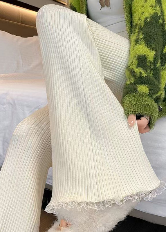 Pantalon évasé en tricot patchwork avec cordon de serrage et dentelle rouge, tendance, printemps TN028