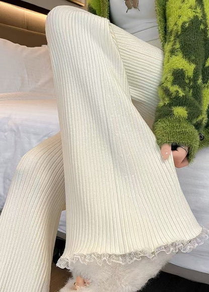 Pantalon évasé en tricot patchwork avec cordon de serrage et dentelle rouge, tendance, printemps TN028