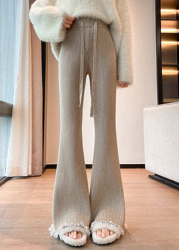 Pantalon évasé en tricot patchwork avec cordon de serrage et dentelle rouge, tendance, printemps TN028