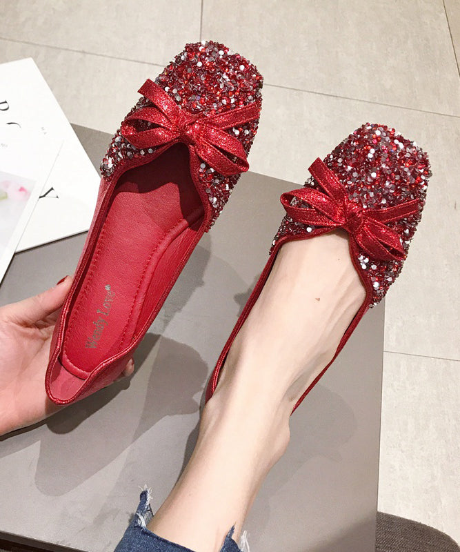 Loafers Spleißen Pailletten Faux Rot Mode Penny Bow Leder