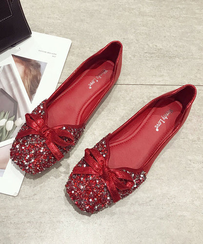 Loafers Spleißen Pailletten Faux Rot Mode Penny Bow Leder