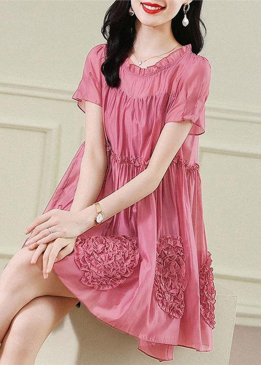 Rote Chiffon Kleider Rüschen Kurze Floral Mode Ärmel Mitte