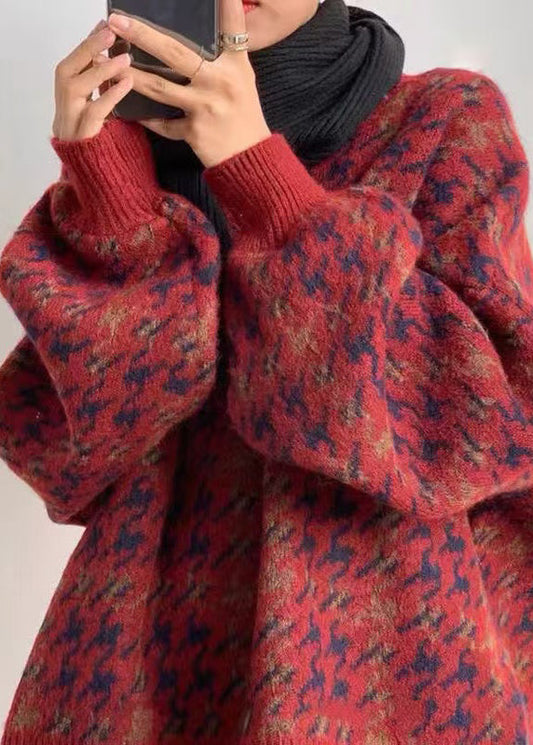 Mode Rot O Neck Print Lose Stricken Pullover Frühling TD033