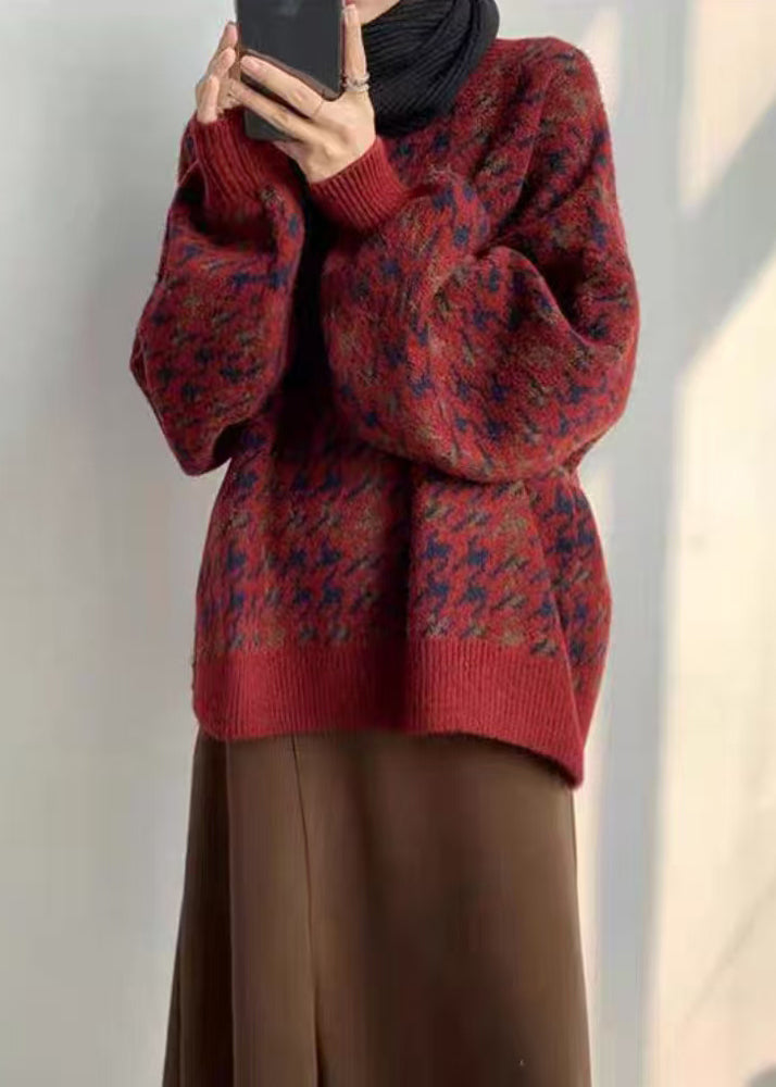 Mode Rot O Neck Print Lose Stricken Pullover Frühling TD033