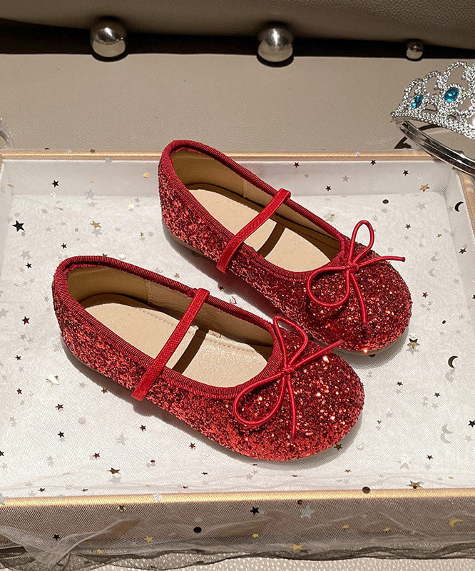 Lace Up Sequins Loafers Red Kids Penny Fashion