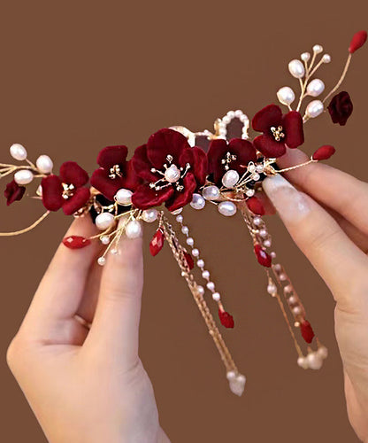 Épingle à cheveux à pompon floral en argent sterling rouge surdoré QD039