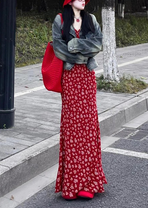Ärmelloses, modisches Maxikleid mit V-Ausschnitt in Rot