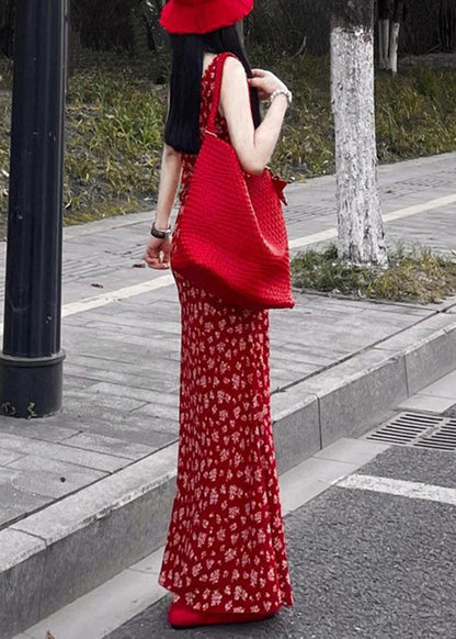 Ärmelloses, modisches Maxikleid mit V-Ausschnitt in Rot