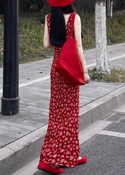 Ärmelloses, modisches Maxikleid mit V-Ausschnitt in Rot