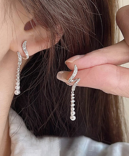 Fashion Silk Alloy Zircon Pearl Tassel Drop Earrings ET026