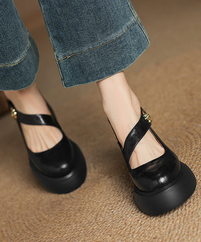 Splicing Chunky Loafer Fashion Sheepskin Black Shoes