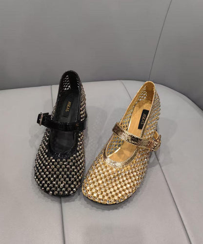 Black Breathable Chunky Splicing Fashion Zircon Shoes Mesh