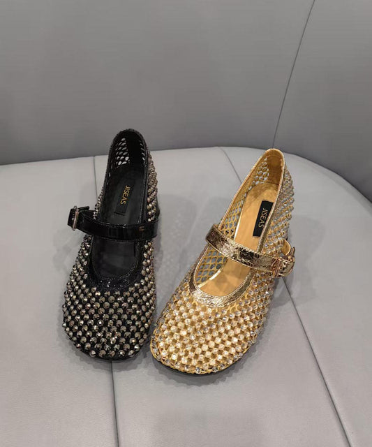 Black Breathable Chunky Splicing Fashion Zircon Shoes Mesh