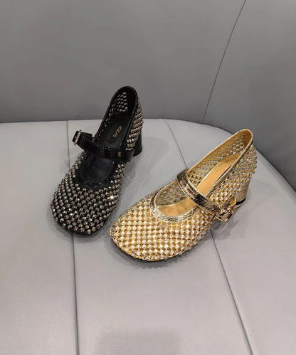 Black Breathable Chunky Splicing Fashion Zircon Shoes Mesh