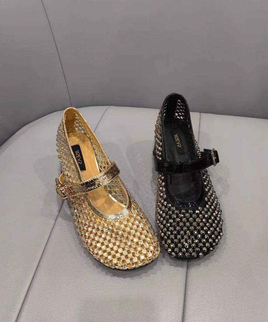 Black Breathable Chunky Splicing Fashion Zircon Shoes Mesh