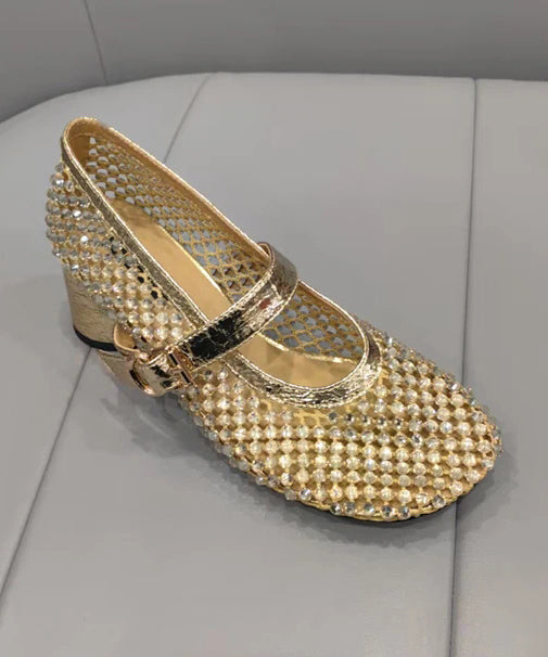 Black Breathable Chunky Splicing Fashion Zircon Shoes Mesh