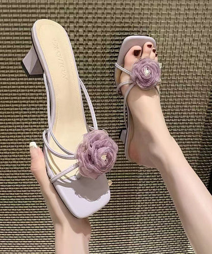 Sandales à talons épais à imprimé floral tendance violettes AA001