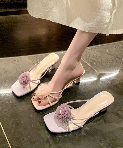 Sandales à talons épais à imprimé floral tendance violettes AA001