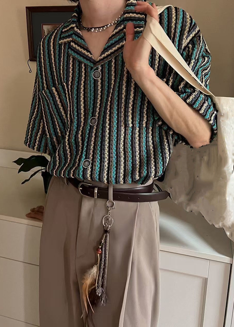 Shirts Taschen Gestreiften Baumwolle Herren Mode Taste Sommer