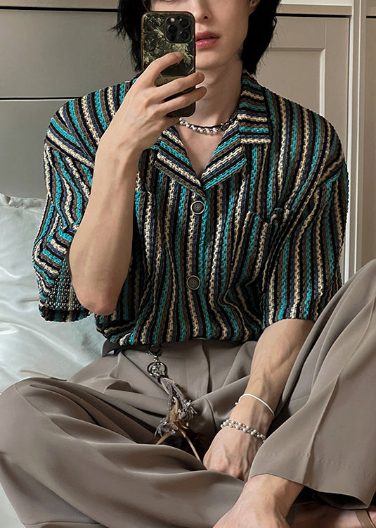 Shirts Taschen Gestreiften Baumwolle Herren Mode Taste Sommer