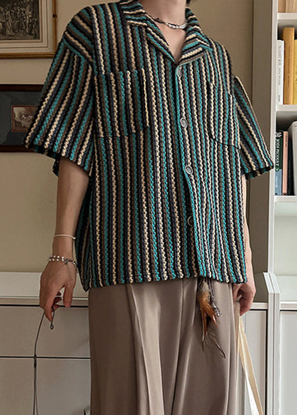 Shirts Taschen Gestreiften Baumwolle Herren Mode Taste Sommer