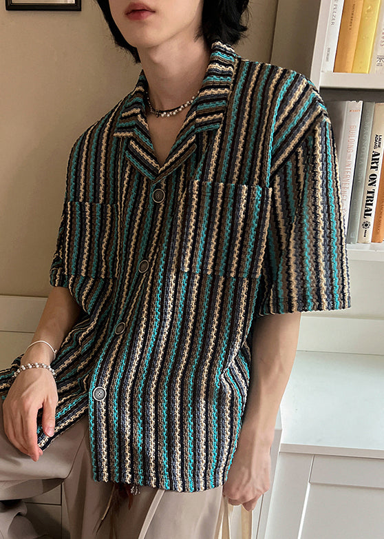 Shirts Taschen Gestreiften Baumwolle Herren Mode Taste Sommer