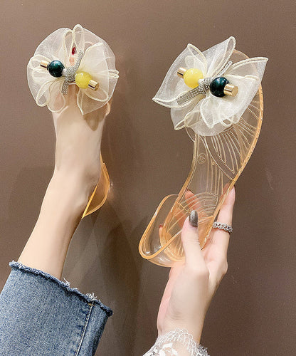 Sandales de marche à la mode en tulle avec nœud et cristal transparent AA003