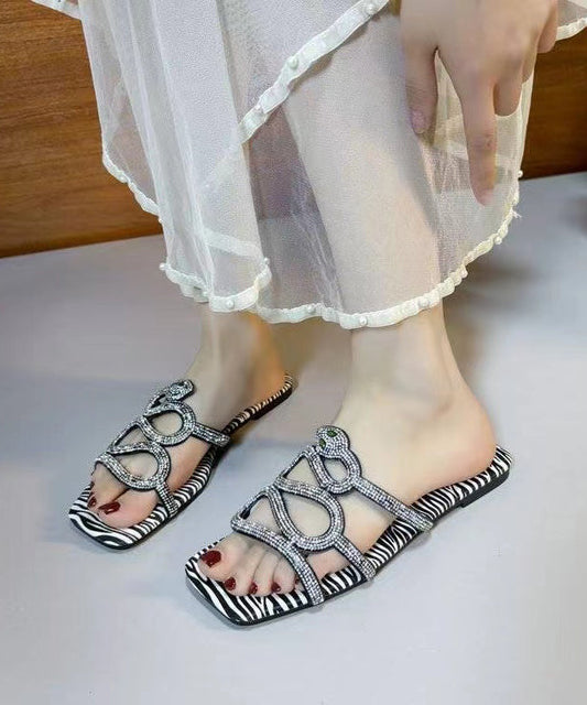 Fashion Versatile Black Zircon Peep Toe Slide Sandals XC1016