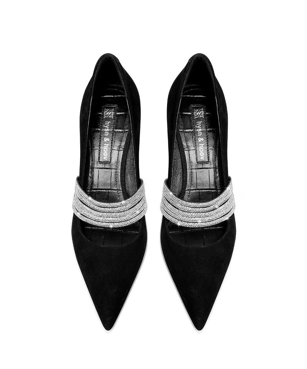 Fashionable Black Zircon Pointed Irregular Heel Sandals RT1010