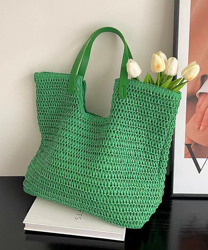 Fashionable Green Versatile Large Capacity Straw Woven Shoulder Bag HJ1014