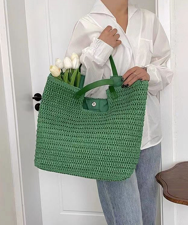 Fashionable Green Versatile Large Capacity Straw Woven Shoulder Bag HJ1014