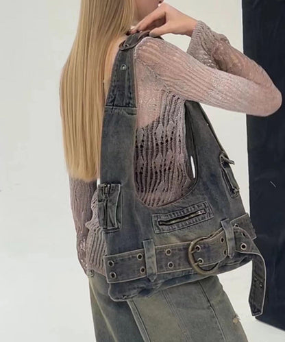 Sac à bandoulière en denim de grande capacité pour fille épicée à la mode MM067