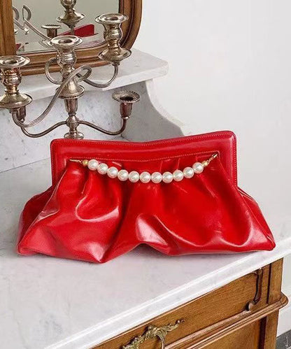 Sac à main plissé rouge polyvalent à la mode avec perles GG069