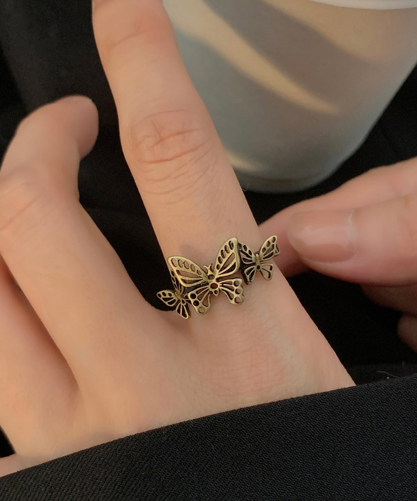 Out Ancient Rings Butterfly Hollow Gold Two Crown Metal Fine