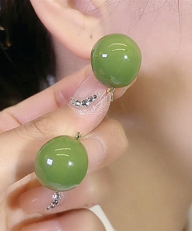 Fine Avocado Green Alloy Gem Stone Round Stud Earrings WF024