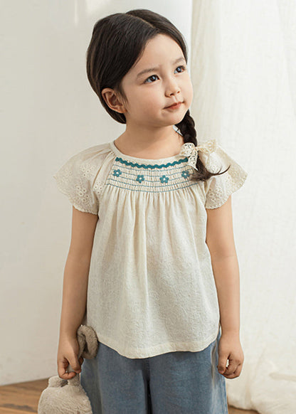 T-shirt à manches courtes et col rond beige pour enfant SS1026