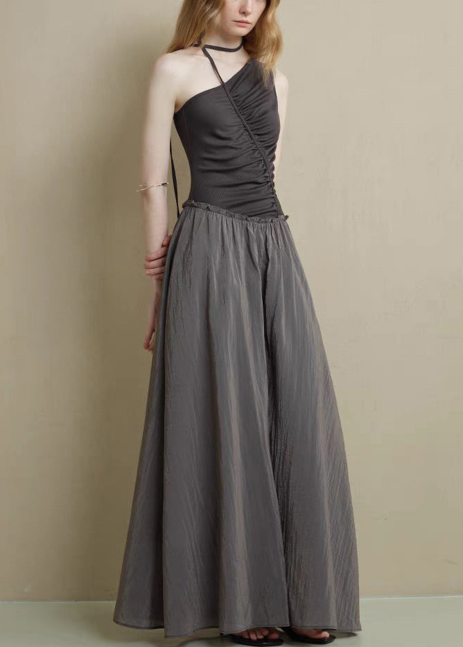 Knitting Asymmetrical Cotton Black Ruffled Patchwork Fine Long