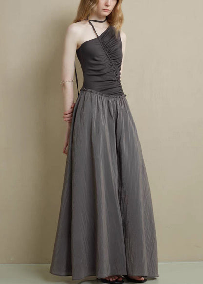 Knitting Asymmetrical Cotton Black Ruffled Patchwork Fine Long