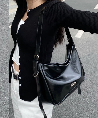 Sac messager en similicuir patchwork en toile noire fine UU1086