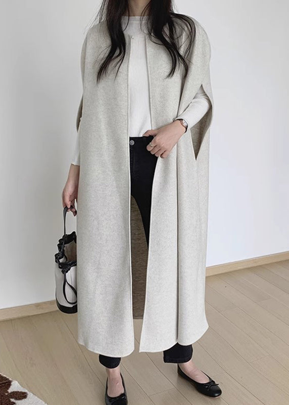 Fine Black O Neck Woolen Coats Cloak Sleeves WO026