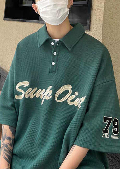 Blackish Fine Shirts Sommer Brief Grün Baumwolle Taste Männer Polo