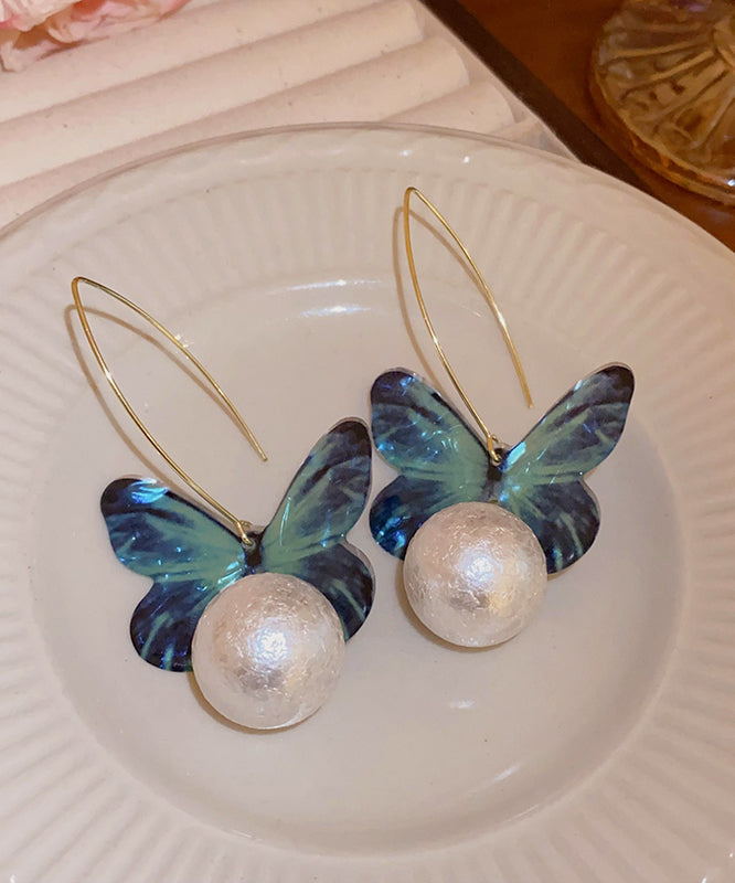 Fine Blue Acrylic Pearl Butterfly Drop Earrings PO076