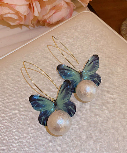 Fine Blue Acrylic Pearl Butterfly Drop Earrings PO076