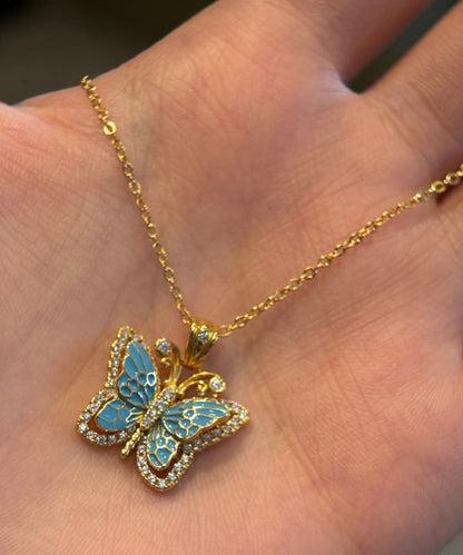 Collier pendentif papillon en or et zircon bleu antique Dharma AC1076