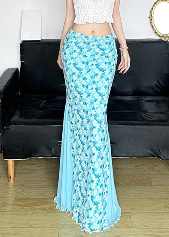 Fine Skirt High Summer Tulle Waist Blue Maxi Patchwork
